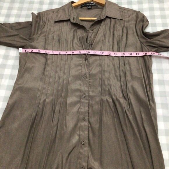 2/40$ CONTEMPORAINE pleated long blouse tunic maroon medium shinny 3/4 sleeves - Picture 11 of 16